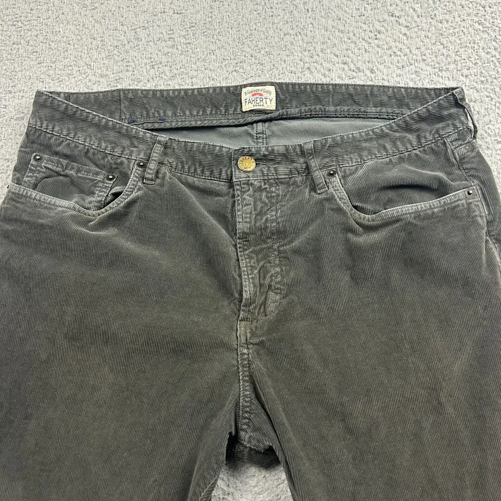 Faherty Pants Mens 34 Green Stretch Corduroy 5 Pocket Slim Tailored